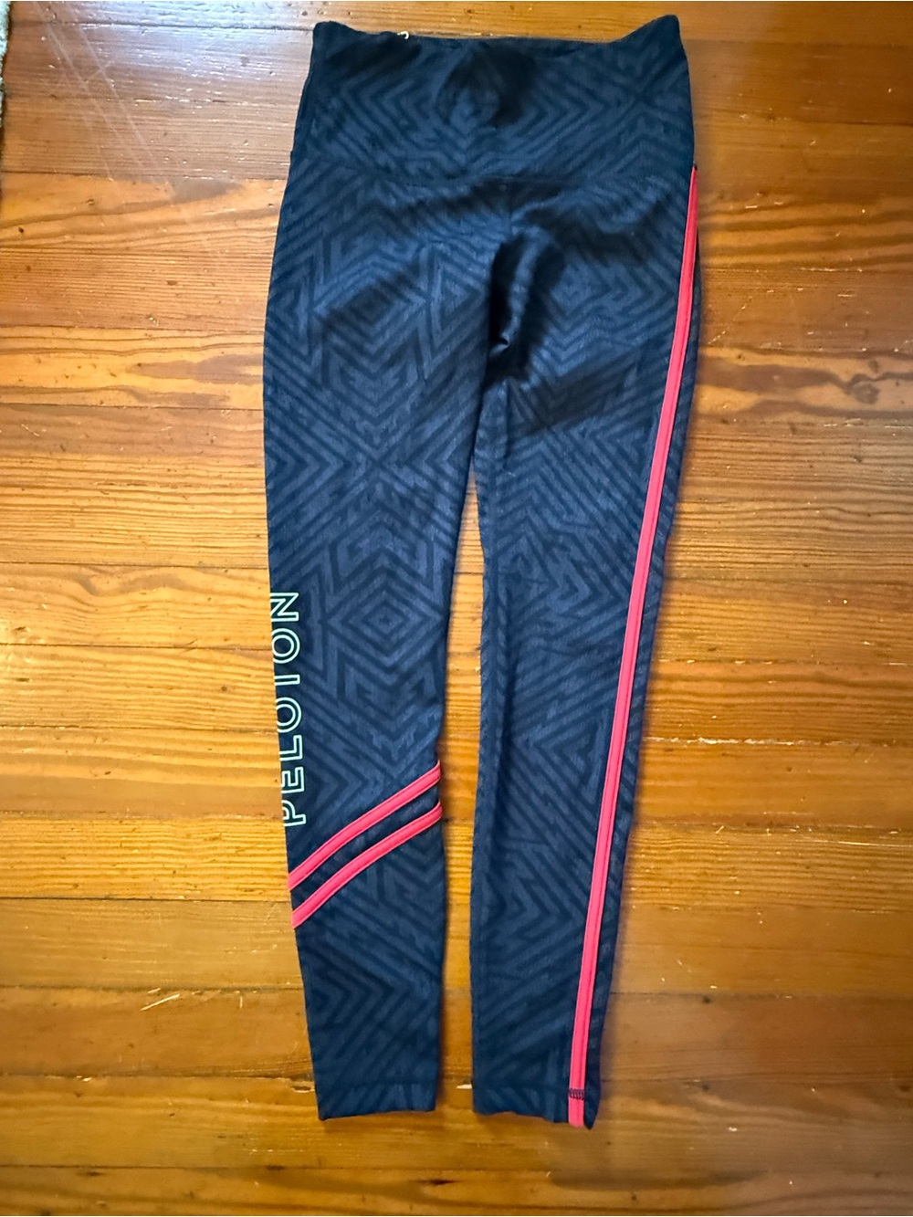 Peloton Black Leggings with Red Side Stripes and Logo Detail